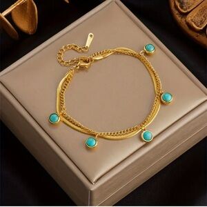 Chic 18k Gold plated steel Bracelet with Turquoise Highlights
